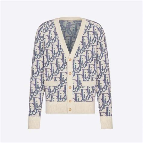 Dior Oblique Cardigan White, Mauve and Sea Green Wool 